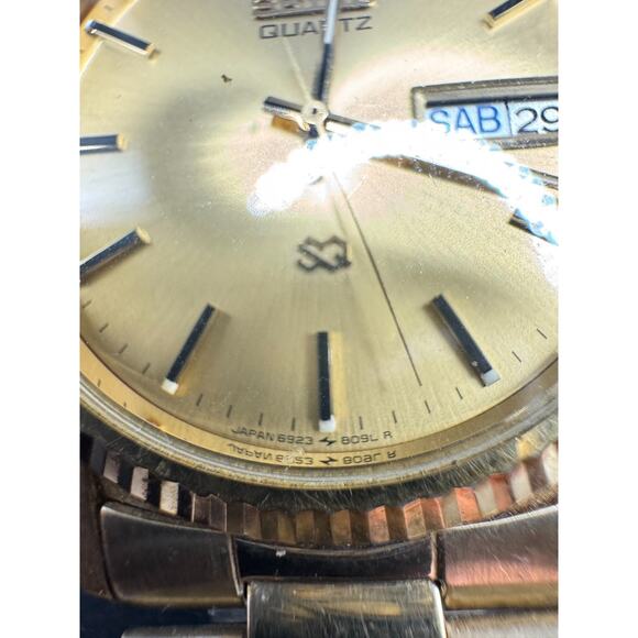 Seiko SQ President Watch Men\'s Gold Dial Gold Tone Day Date Round 6923-809LR main image 7